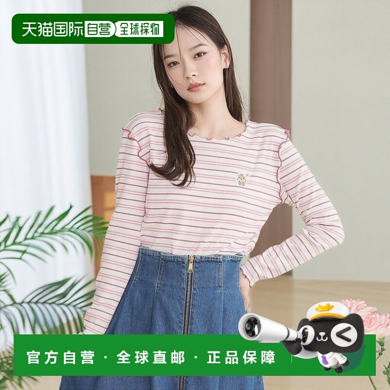 1h可退 日本直邮earth music&ecology 女士迪士尼卡通条纹圆领长T