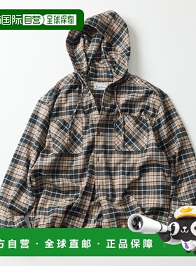 1h可退 日本直邮Foxfire 男装 别注 地球色格纹 连帽休闲衬衫 放