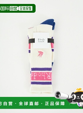 1h可退 日本直邮RhodolirioN 女装 条纹数字中筒袜 燕子刺绣 SW10