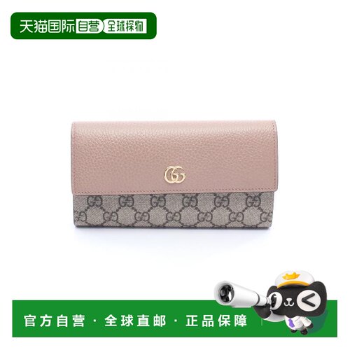 日本直邮中古Gucci古驰女A级95新GG Marmont马蒙包牛皮长钱包浅褐