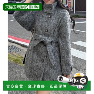 1h可退 日本直邮JUNOAH 配腰带中长毛呢大衣