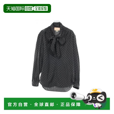 日本直邮中古Gucci古驰女C级85新blouse女士衬衫丝绸上衣黑色