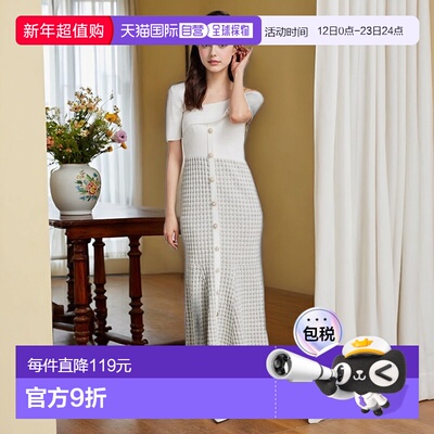 日本直邮Rienda 不对称粗花呢半针织连衣裙 RI3465EW25084