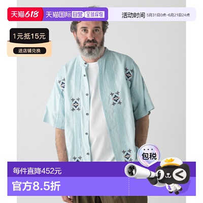 1h可退 日本直邮PENDLETON 男女同款 棉麻混纺短袖立领衬衫 背面P
