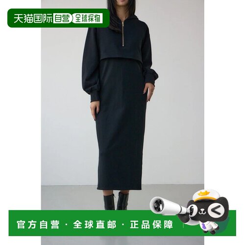 日本直邮MOUSSY 黑色层叠风加绒连帽连衣裙