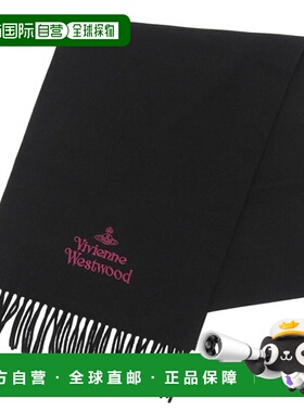 日本直邮Vivienne Westwood 女士羊毛围巾黑色刺绣Logo81030007W0