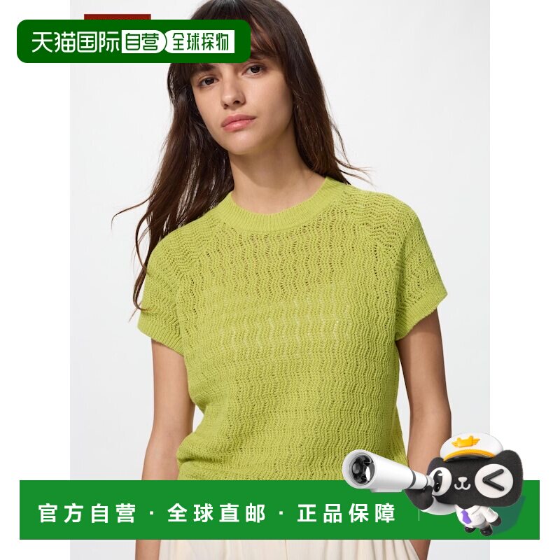 日本直邮UNIQLO优衣库 圆领亚麻短袖针织衫 女款图片