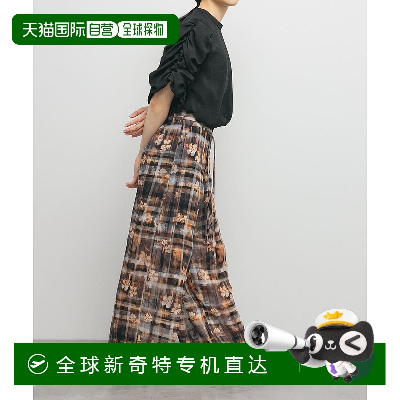 1h可退 日本直邮KBF 女士花卉图案透视格纹宽松裤 KBA524F400