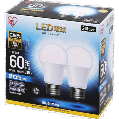 【日本直邮】Iris Ohyama爱丽思 欧雅玛 LED电灯泡 2个装 LDA7NG6