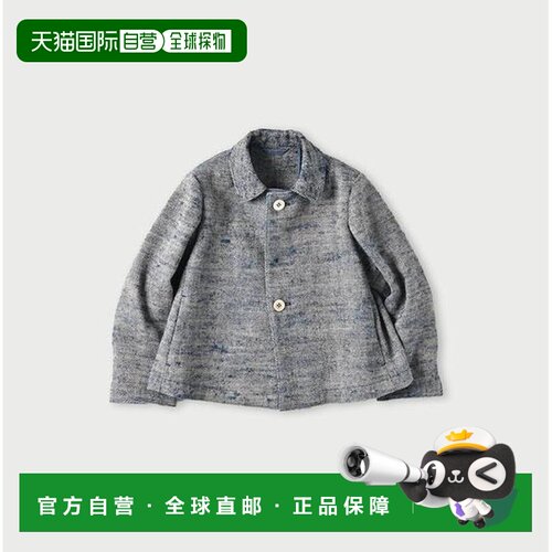 1h可退 日本直邮45R 蓝色印度亚麻丝绸粗花呢方领夹克长袖外套