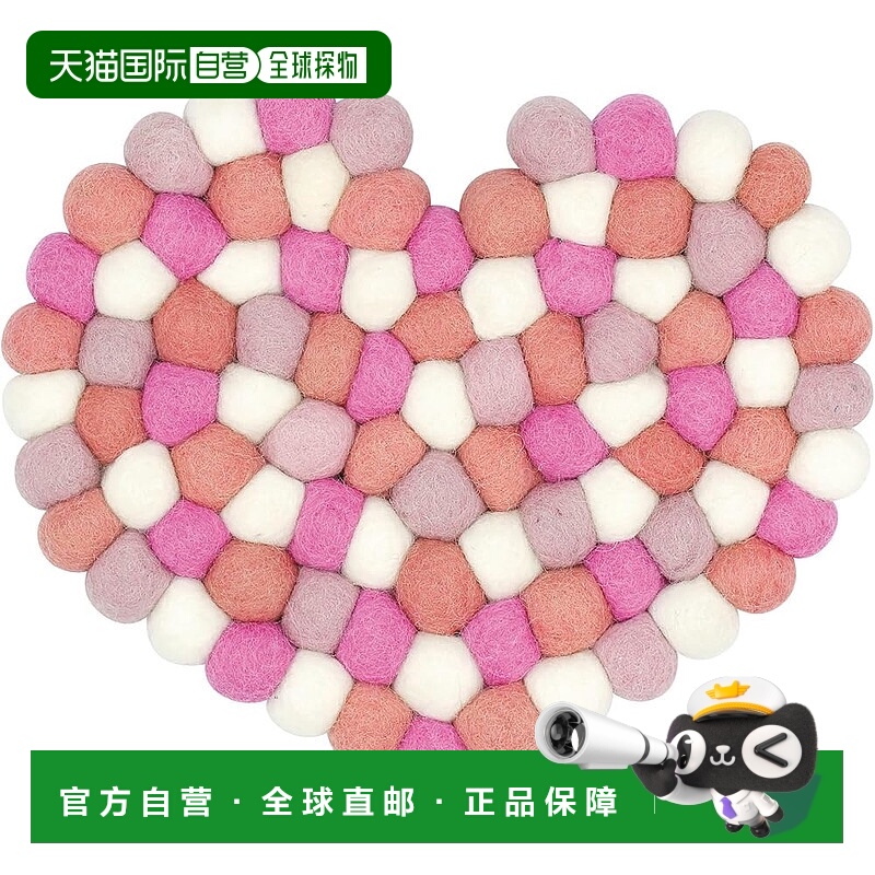 【日本直邮】丸真 Nepal 尼泊尔Pokopoko 心形粉色手工羊毛毡耐热