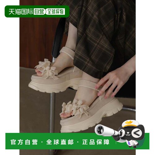 日本直邮RANDA 天鹅绒迷你蝴蝶结运动凉鞋 奶油色