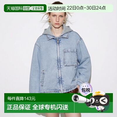 日本直邮Zara带可拆卸毛绒内衬牛仔连帽长袖衬衫夹克