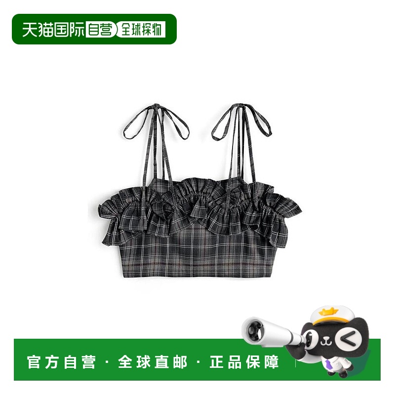 日本直邮日潮 GRL 蝴蝶结带格纹荷叶边背心  zi466吊带