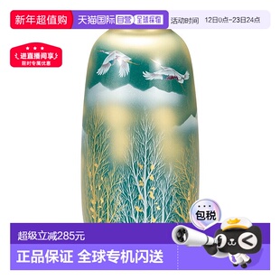 日本直邮九谷烧8号 金云鹤筒陶器花瓶花器流行礼品赠品乔迁贺礼//