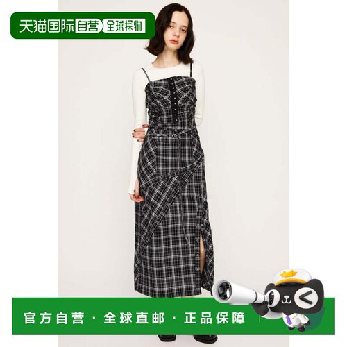 日本直邮FRONT HOOK CHECK CAMI 连衣裙 M/BLK7 吊带背带裙黑色