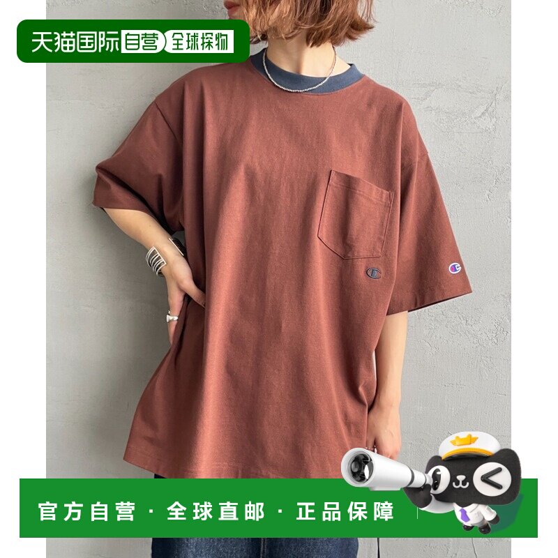 日本直邮冠军 Champion 男女同款 宽松短身刺绣logo口袋T恤