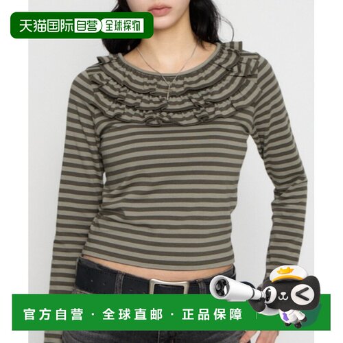 日本直邮LAGUA GEM 女装 条纹荷叶边T恤 510JAA80【付后1h可退】