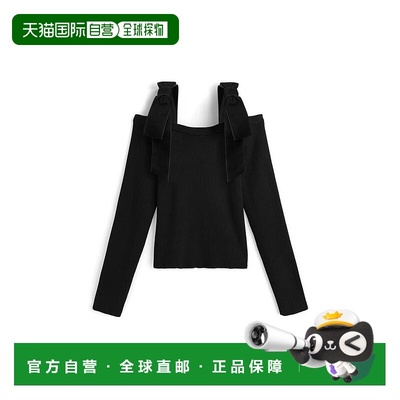 日本直邮日潮 GRL丝绒蝴蝶结露肩针织衫pm812上衣