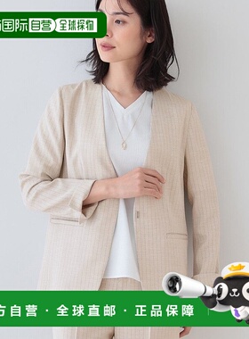 日本直邮INDIVI 亚麻质感无领条纹夹克 [IN1249EW070525]套装开衫