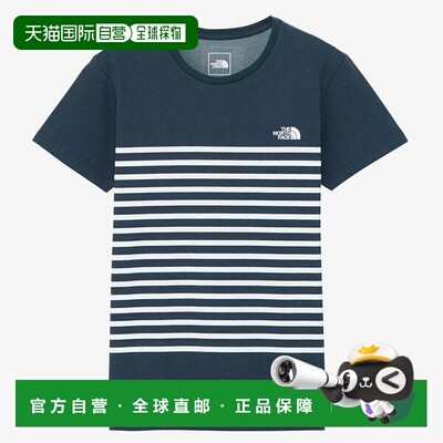 日本直邮THE NORTH FACE 女士户外短袖T恤 拼接条纹 都市海军蓝 M