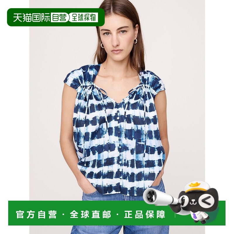 1h可退 日本直邮BANANA REPUBLIC女装宽松亚麻V领系带衬衫 770053