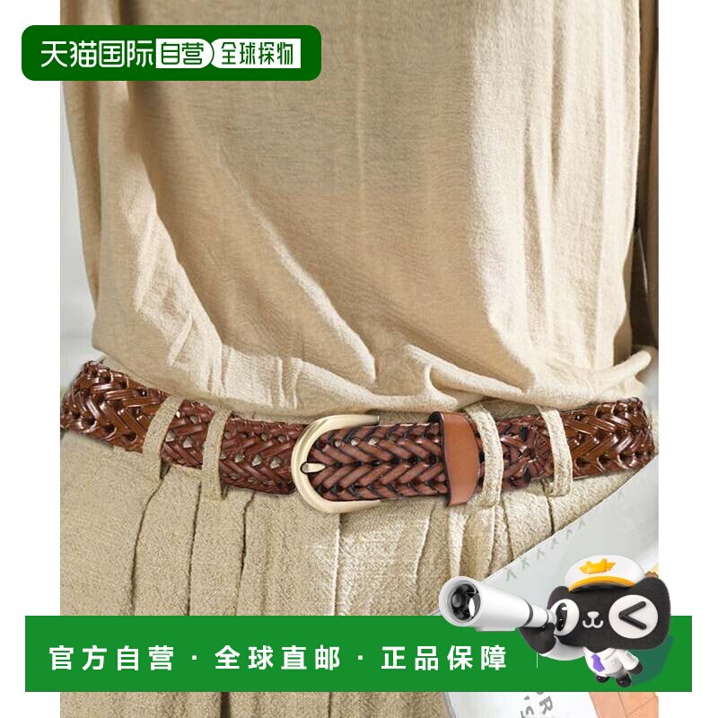 日本直邮牛皮 无级调节 男女通用 编织皮带 腰带 2.5cm棕色