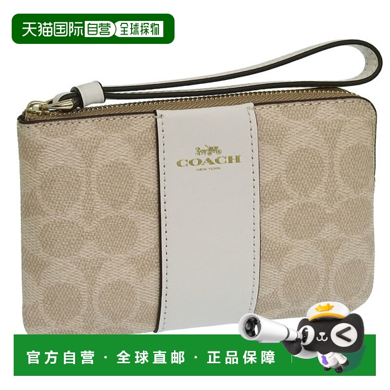 日本直邮Coach 女士手拿包款涂层帆布和皮革沙色和粉笔色CRN Zip