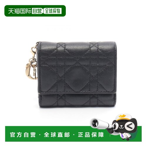 日本直邮中古Dior迪奥女B级9新trifold wallet三折钱包羊皮长钱包