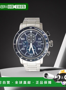 【日本直邮】西铁城男式圆形多指针深蓝表盘石英腕表银色 CA0648-