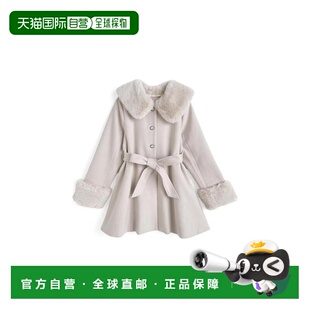 日本直邮日潮 GRL带毛绒围巾&丝带腰带的珠宝纽扣外套kz697皮草