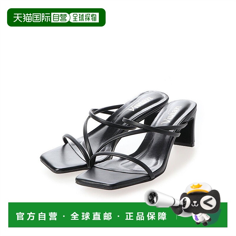 VivianVivian方头Ashime精致绑带高跟凉鞋(黑色高跟鞋单