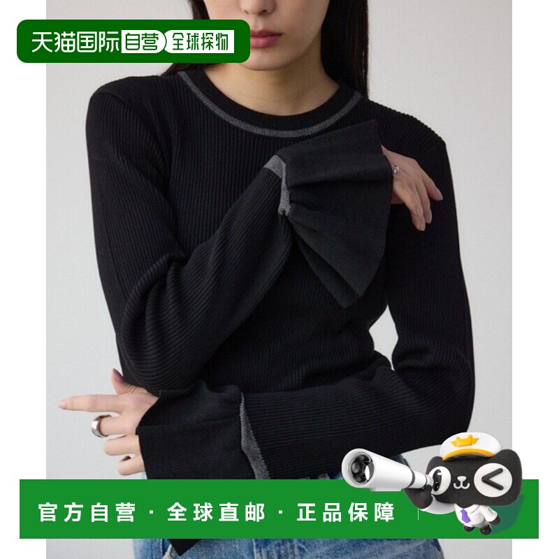 1h可退 日本直邮AZUL BY MOUSSY 女士透明拼接喇叭袖针织上衣 250