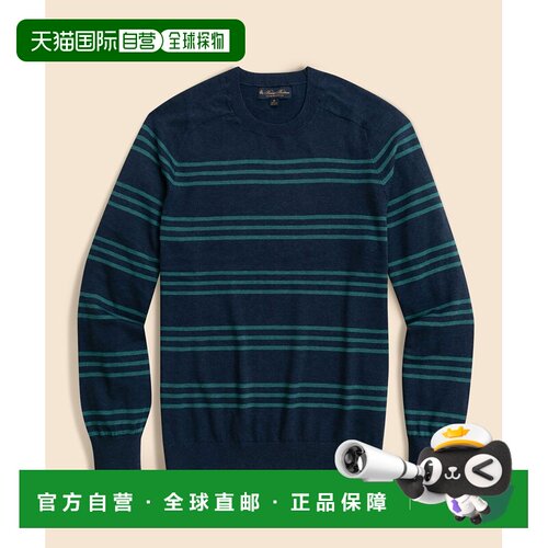 1h可退 日本直邮BROOKS BROTHERS 男装 苏比马棉三道条纹鞍肩圆领