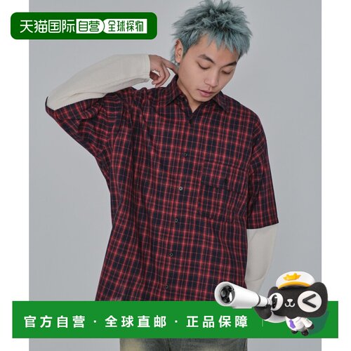 WEGO 男女通用春夏新款格纹拼接长袖衬衫 SK25SP03M0003