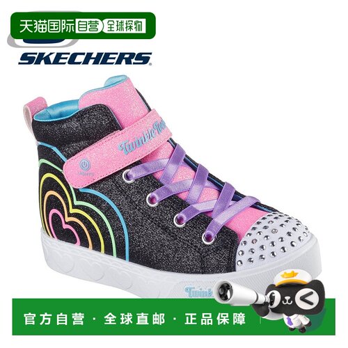 日本直邮SKECHERS Heart Steps 儿童心形发光运动鞋女孩高帮带开3