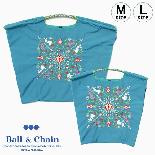 日本直邮Ball & Chain 环保袋 - 带花朵 - 绿松石色 - 原创设计 -