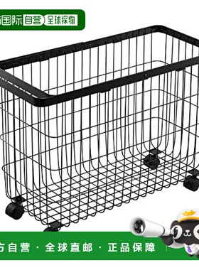 【日本直邮】山崎 洗衣篮 带脚轮 W54.5×D25×H37.5cm黑色 6628