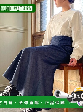 日本直邮JUNOAH 牛仔后背露背式喇叭裙 半身裙[JU5602EW02253]