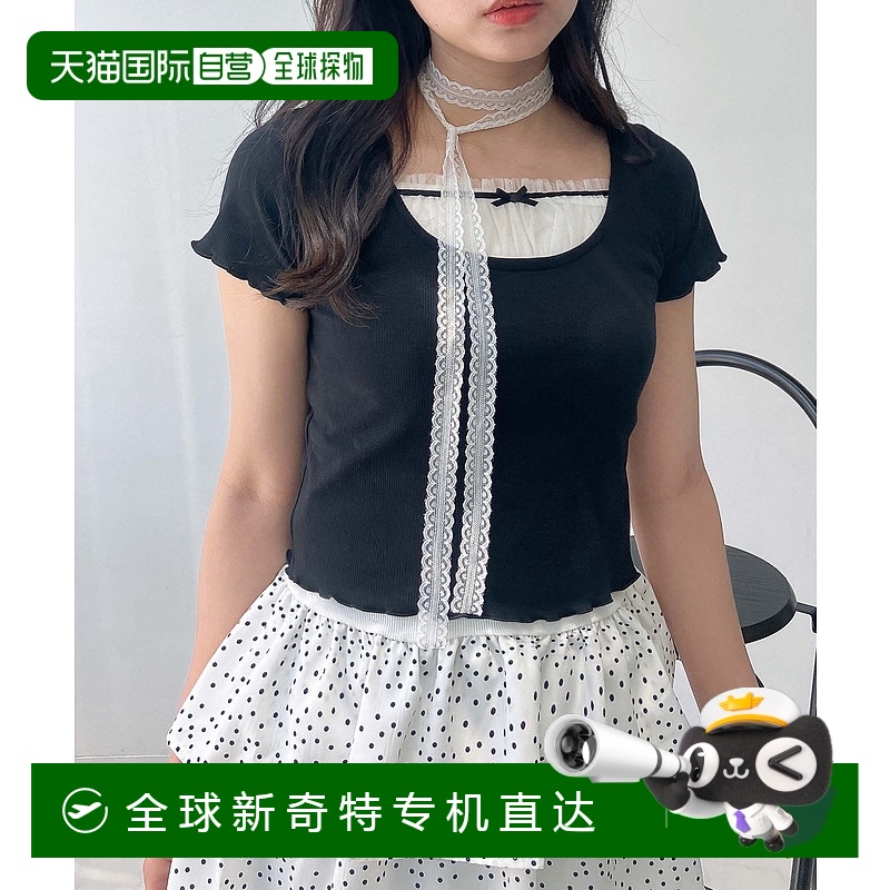 1h可退 日本直邮AS KNOW AS plus 女士韩风蝴蝶结拼接短袖T恤 Q11