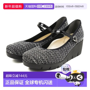 日本直邮FIRST CONTACT 女士舒适系带坡跟高跟鞋黑色小号和大号可