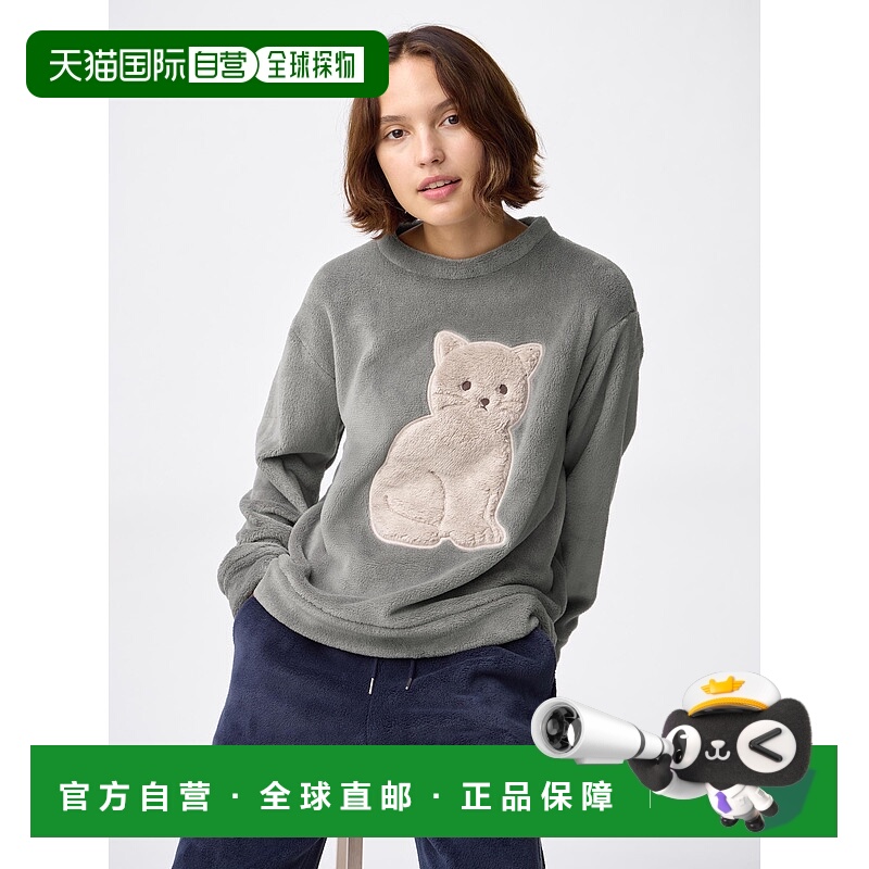 日潮跑腿GU极优 棉花糖质感套头衫猫咪图案 357254