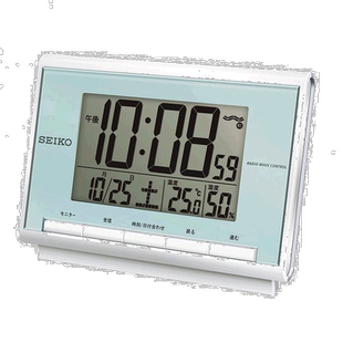 【日本直邮】精工电波电子数字闹钟 日期温度湿度显示 浅珍珠蓝