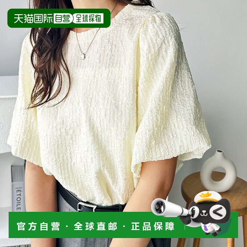 日本直邮GeeRA 208411 GeeRA 水洗面料灯笼袖T恤衫（黑色）泡泡袖