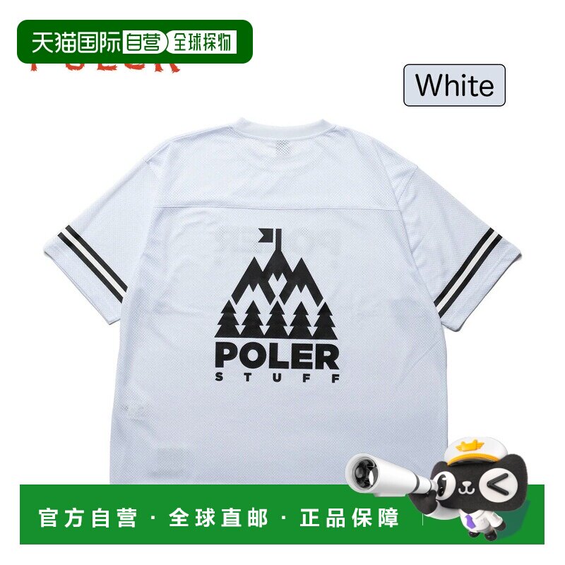 日本直邮POLER 短袖网眼针织T恤 - 前后印花品牌标志黑色 橙色和