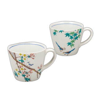 日本直邮九谷烧对杯小鸟春树日本餐具马克杯对陶瓷结婚生日礼物