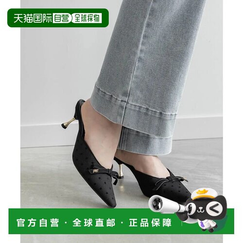 日本直邮RANDA 蝴蝶结设计V字口穆勒高跟鞋 黑色