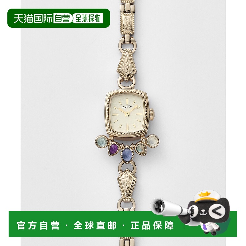 1h可退 日本直邮agete 阿卡朵  女士限定版方形表盘宝石手表 搭载