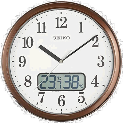 【日本直邮】精工电波挂钟茶色金属框 直径31cm日期温度湿度显示