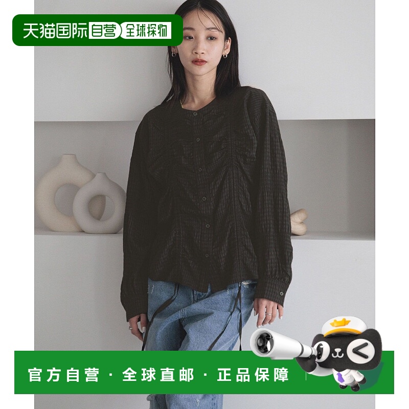 1h可退 日本直邮LOWRYS FARM 女士前拉绳设计格纹衬衫 289804